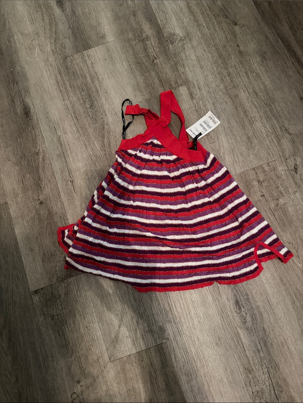 bebe Red, White & Purple Striped Knit Halter Tank